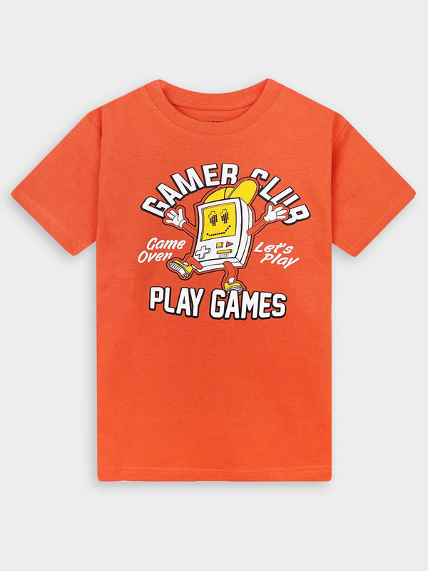 Boys Printed Orange T-Shirt