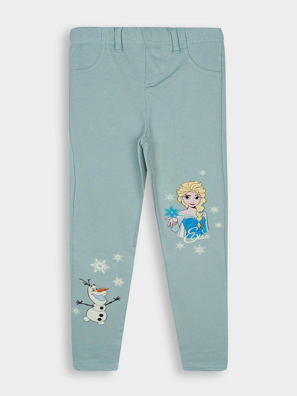 Girls Ice Blue Jeggings  - Frozen Print