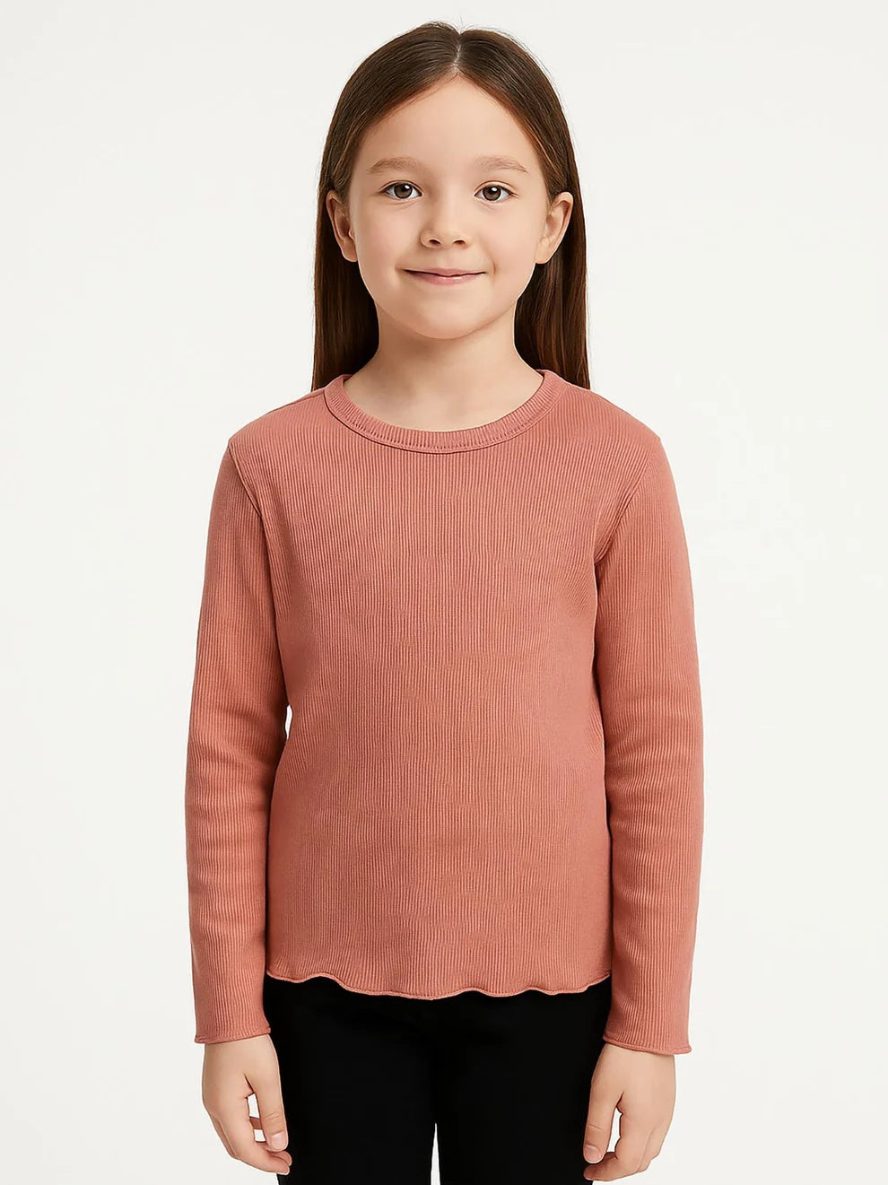 Girls Long Sleeve Ribbed T-Shirt– Dusty Rose