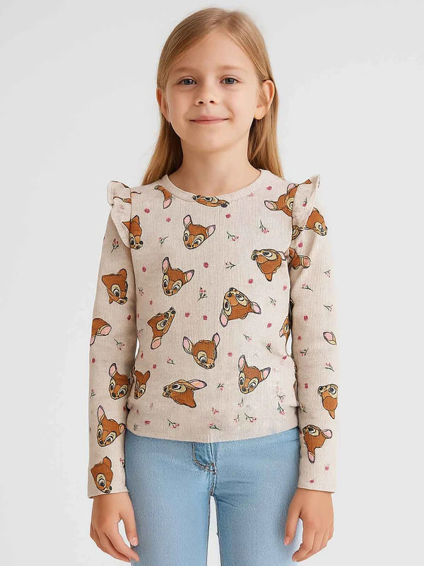 Girls All Over Deer Printed T-Shirt