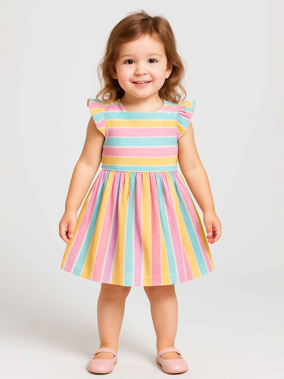 Girls Multi Color Striped Dress