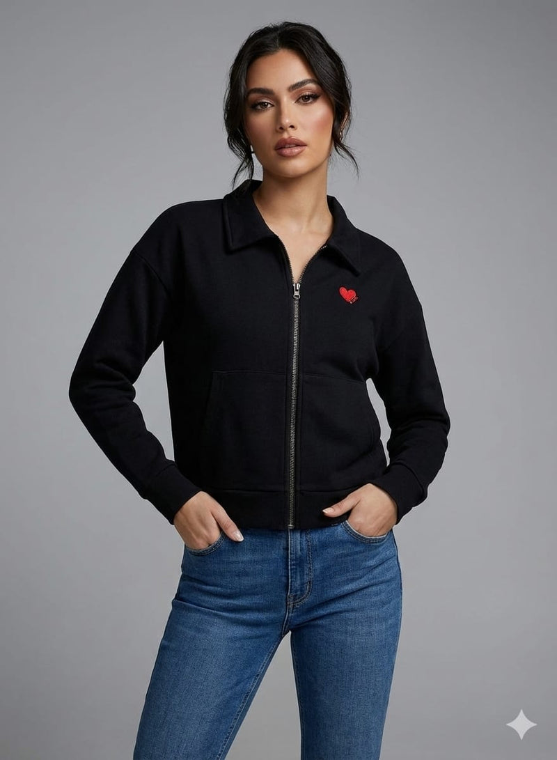 LadiesFullZipperBlackCardigan