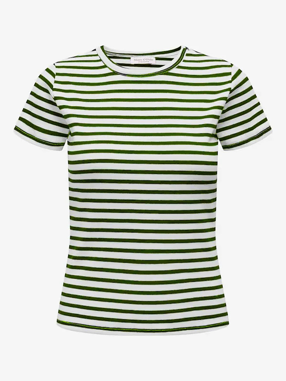 Green and white striped t-shirt on a white background