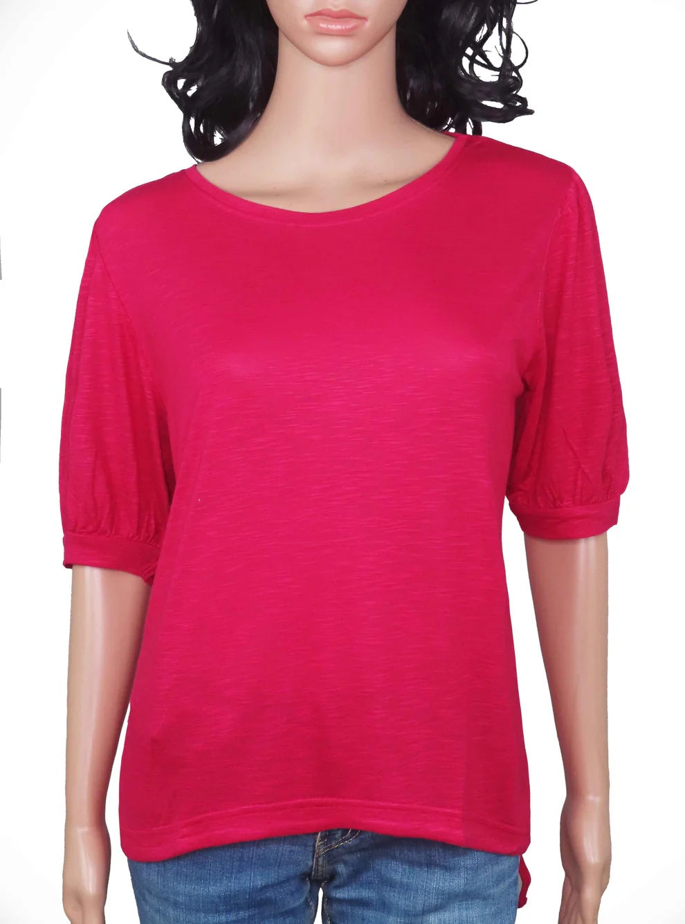 Women's Berry Pink Puff Sleeve Knit Top
