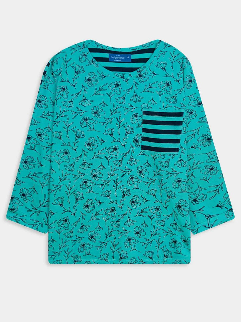 Ladies 3/4th Sleeve Green Printed Top