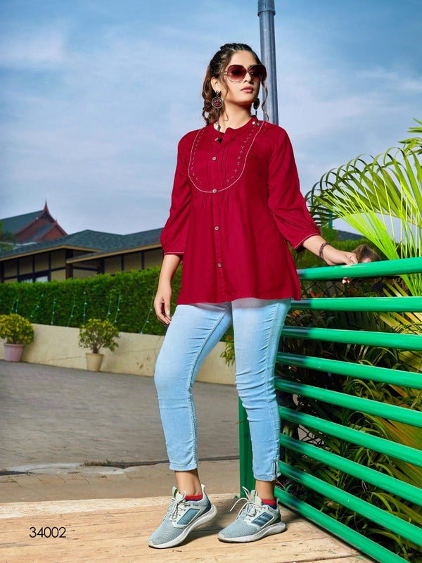 Radiant Maroon Embroidered Tunic Top