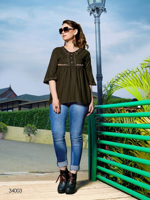 Boho-Chic Embroidered Peplum Top in Earthy Olive