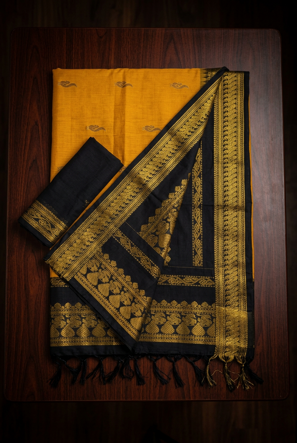 Kalyani Cotton Saree Yellow with Black
