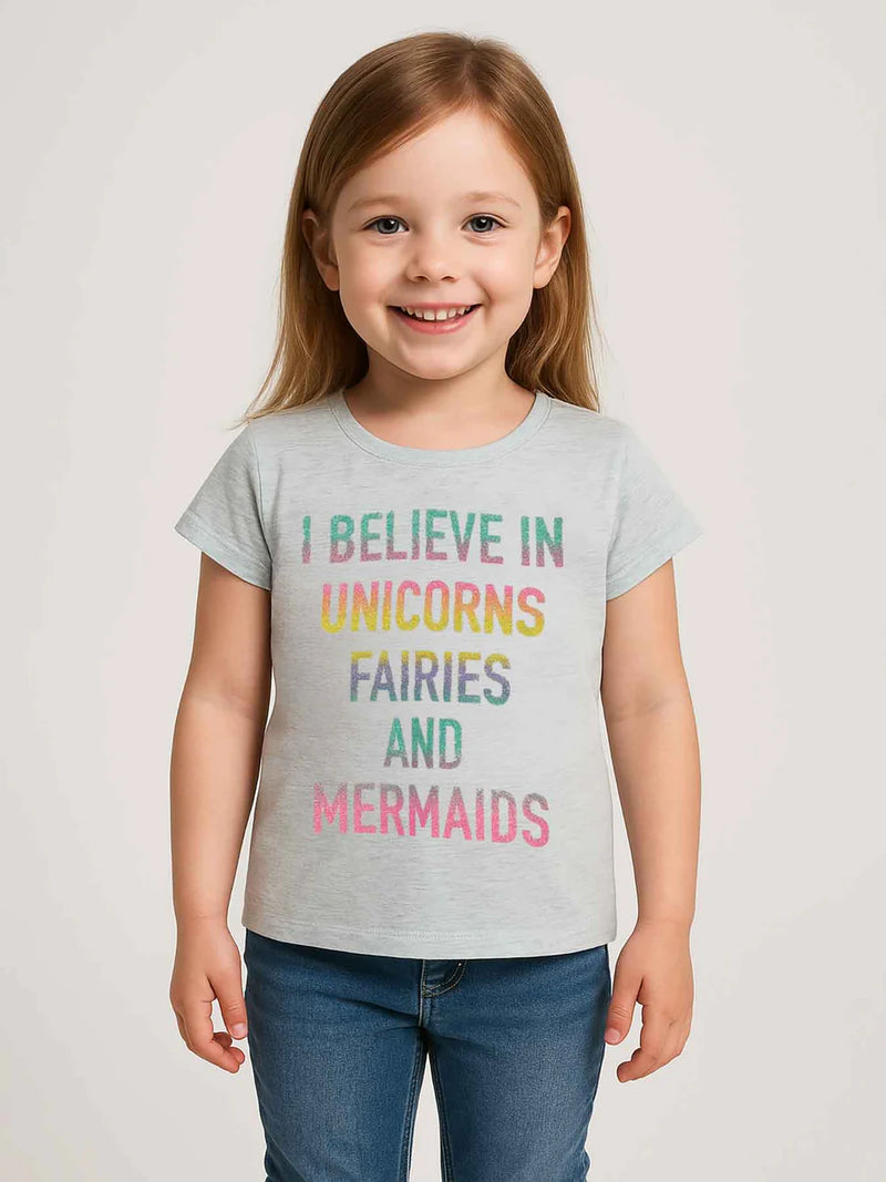 Girls Glitter printed Half white T-shirt