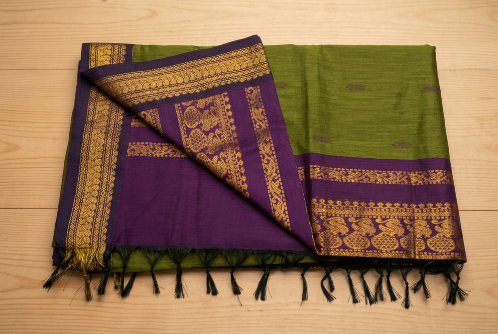 Kalyani Cotton Saree Green with Violet