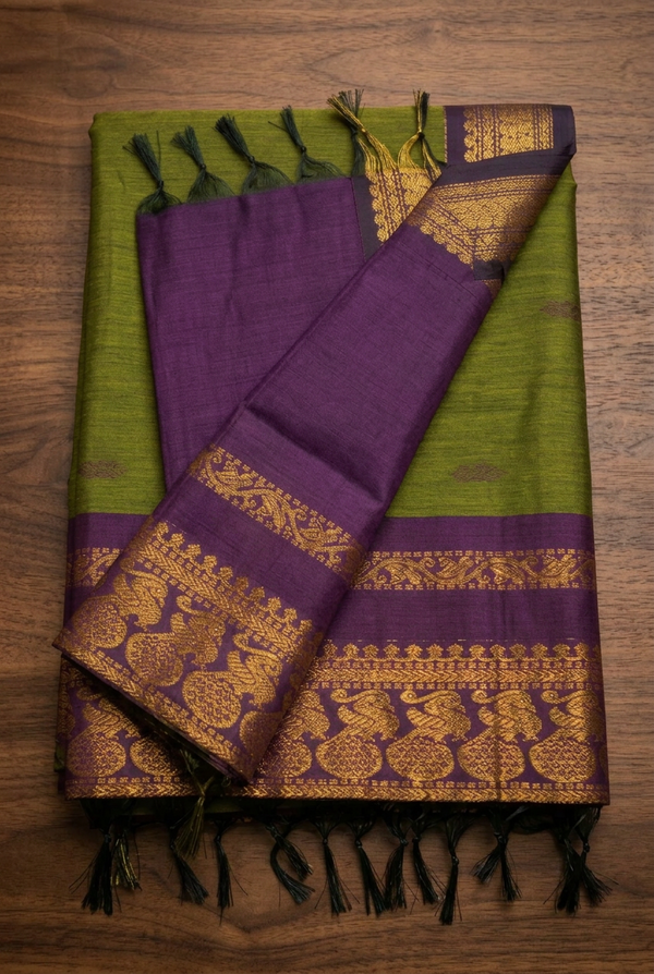 Kalyani Cotton Saree Green with Violet