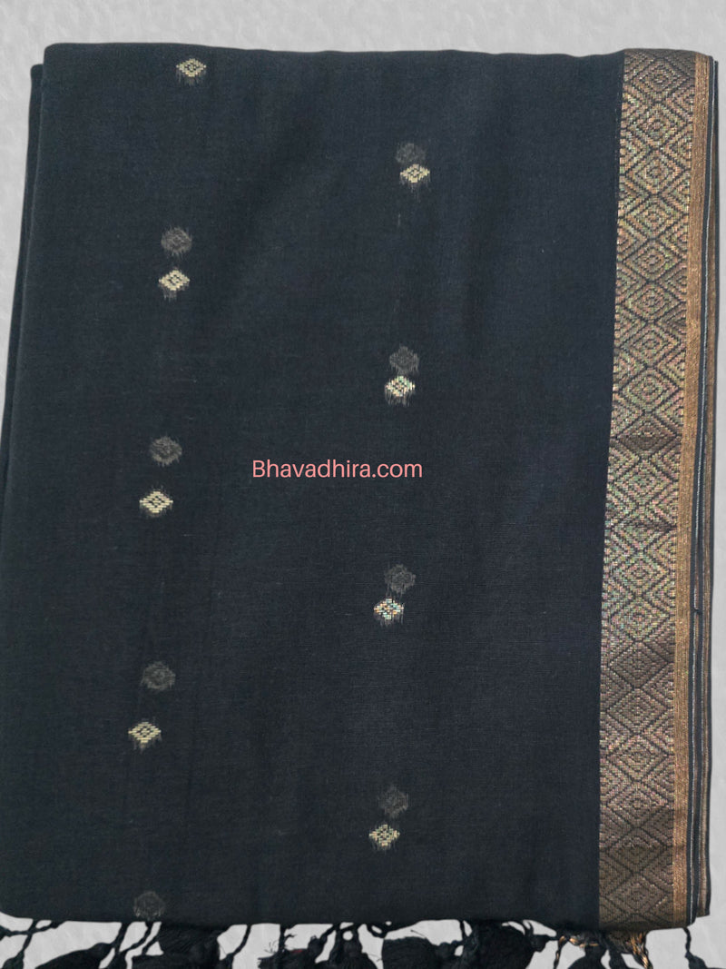 Khadhi Cotton Sarees Black