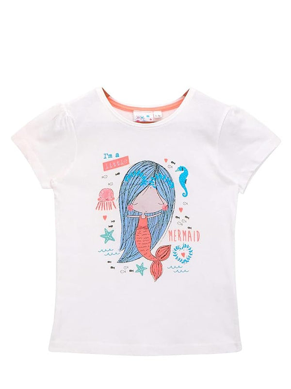 Girls Glitter Printed T Shirt - White