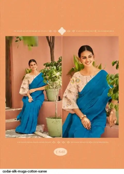 Linen Sarees Codai Cilk - Linen Sarees with Designer Blouse(unstitched) - Sky Blue
