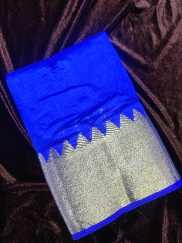 Raw Silk with Blue Golden Temple Border