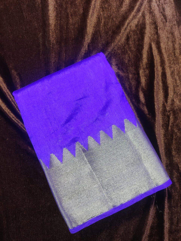 Raw Silk Violet Body with Golden Temple Border