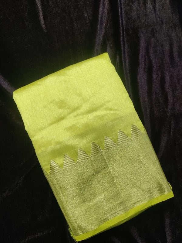 Raw Silk with Lemon Green Golden Temple Border