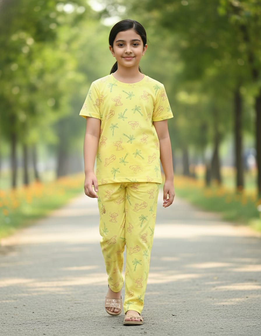 Fine print cool cotton set -  Yellow tropical stitch
