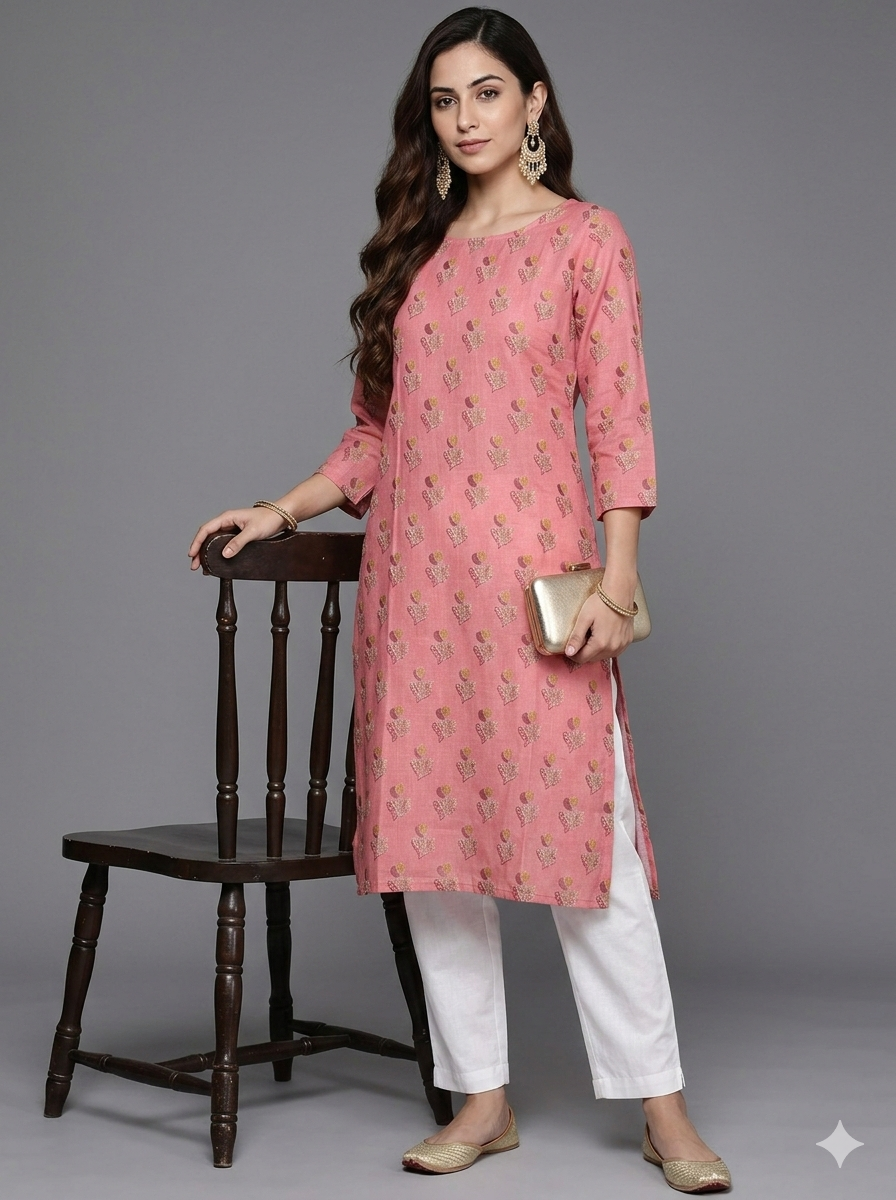 Pink Kurti with White pant -3XL