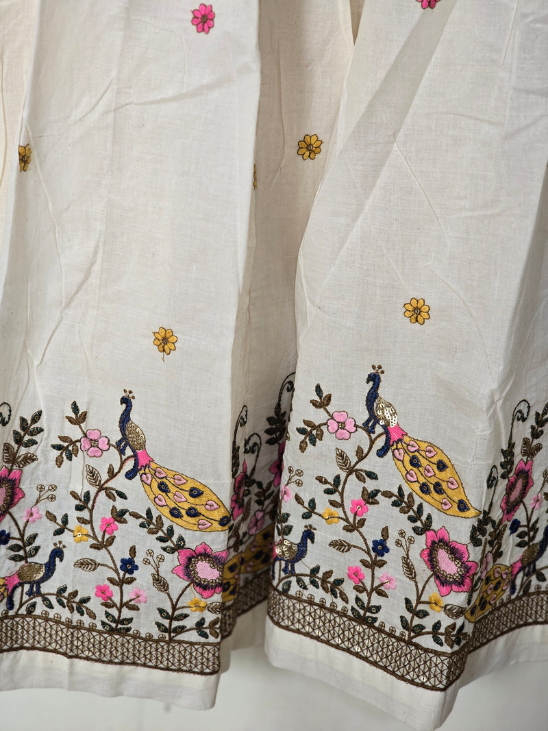 Khadi cotton long skirt with peacock Embroidery - Free size