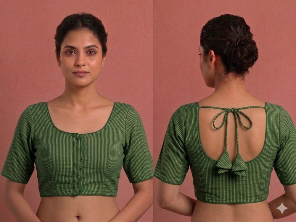 Princess cut Readymade blouse - Liling cotton Mehandi green