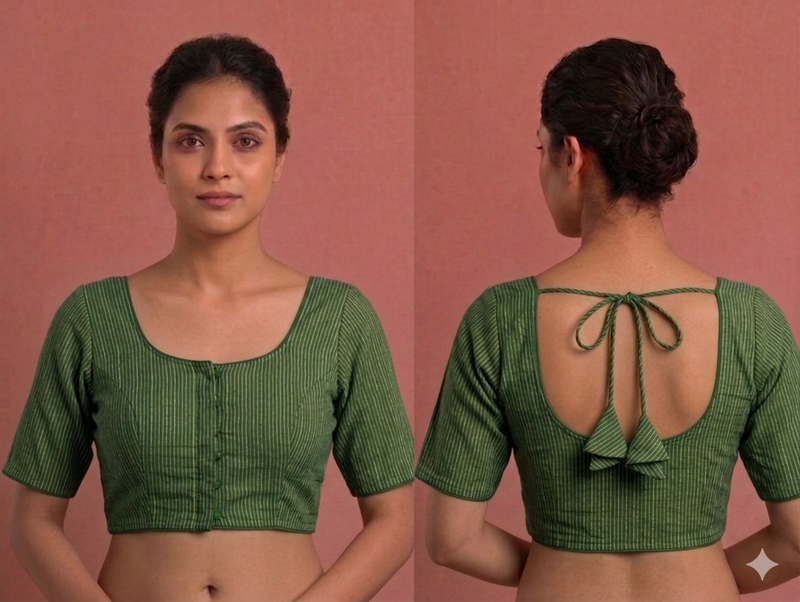 Princess cut Readymade blouse - Liling cotton Mehandi green