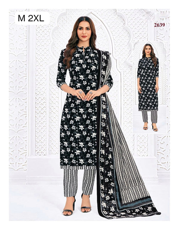 Cotton Salwar Set - Black & White Floral