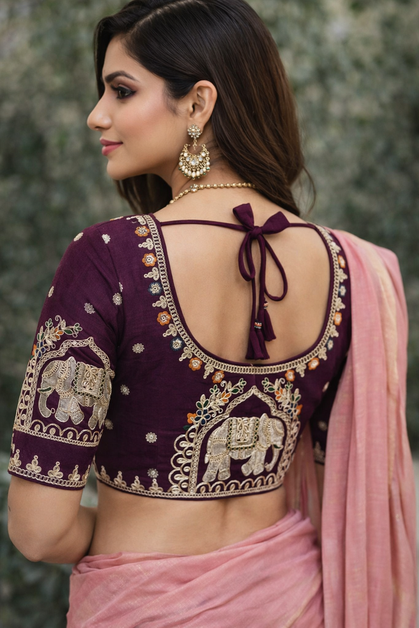 Designer readymade blouse - Wine red