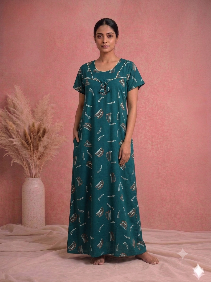 Meenu's Bluestar cotton nighty Dark green - 3XL