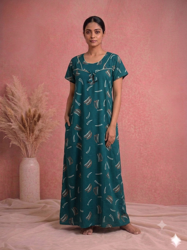 Meenu's Bluestar cotton nighty Dark green - 3XL