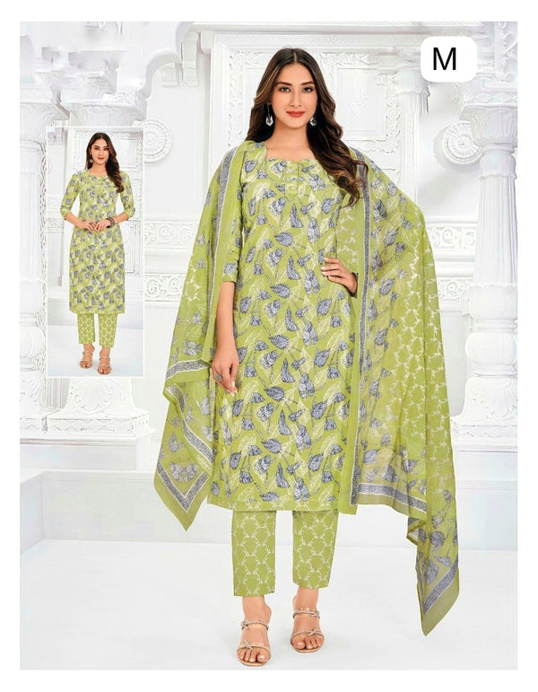 Cotton Salwar Set - Olive Green Paisley