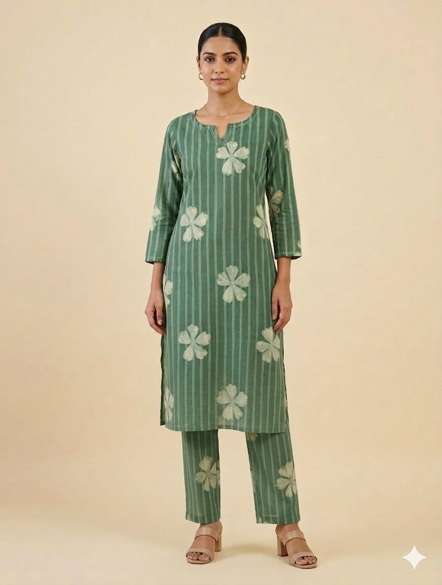 Jaipur Cotton Co ord Set - Green Stripes