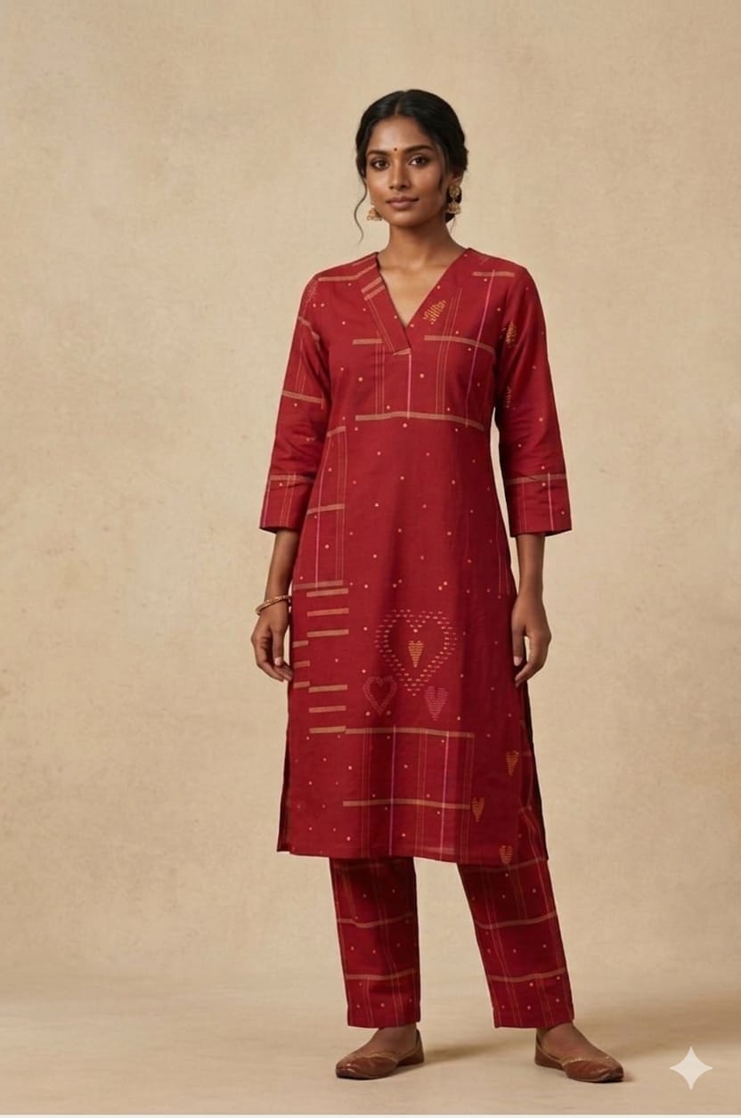 Maroon printed cotton coord set