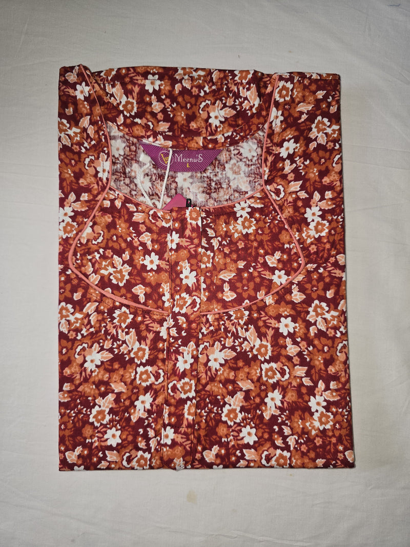 Meenu's Lotus Cotton nighty Rust Orange L
