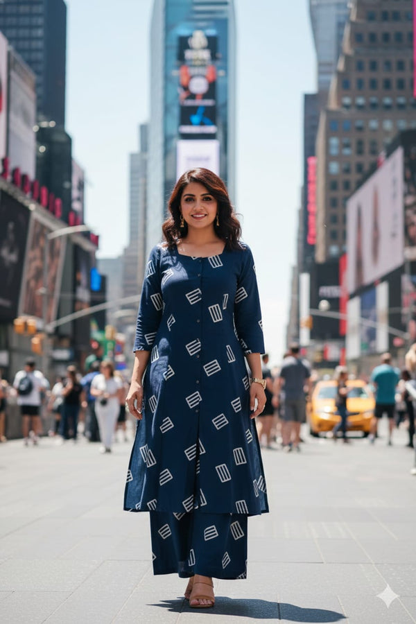 Navy printed modal co-ord set (sleeve attached)