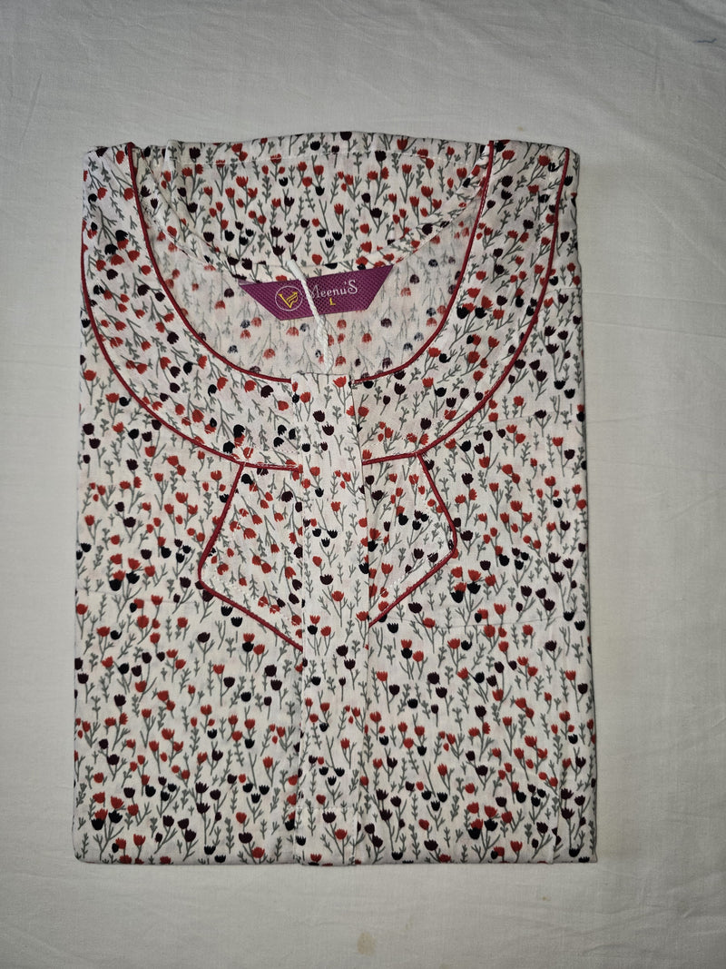 Meenu's Lotus Cotton nighty White Tulips L