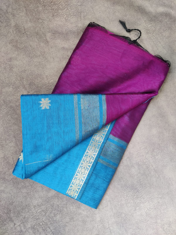 Blue and Purple  Maheshwari Cotton saree with zari buttas