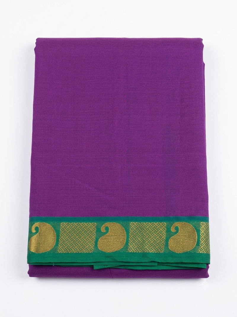 Handloom Cotton Saree with Zari Border – Purple & Green Zari border