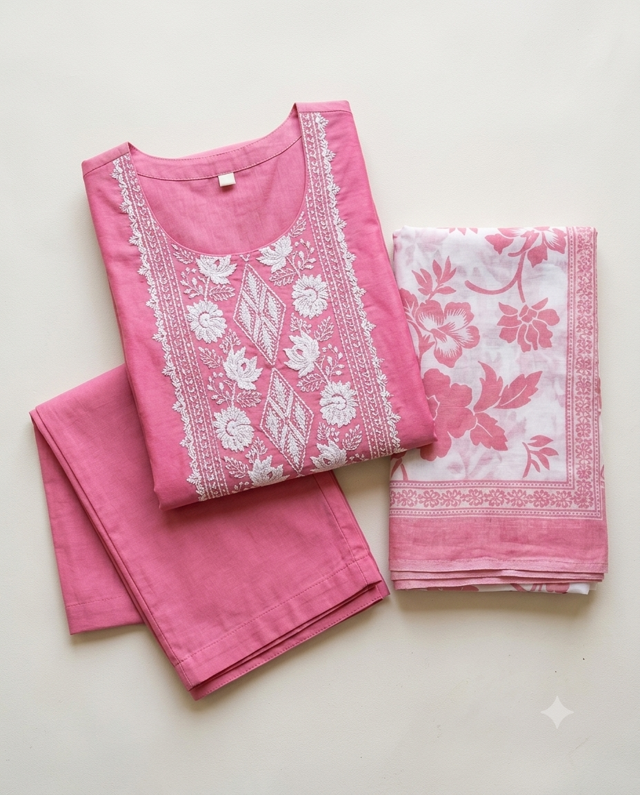 Blush Bloom Semi Mul Chanderi Embroidered Salwar Set
