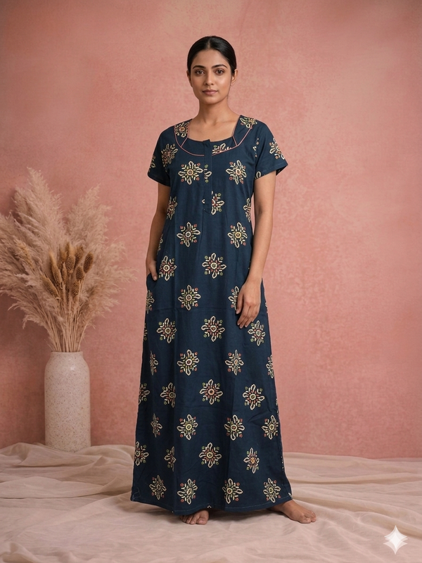 Meenu's Lotus Cotton nighty Blue L