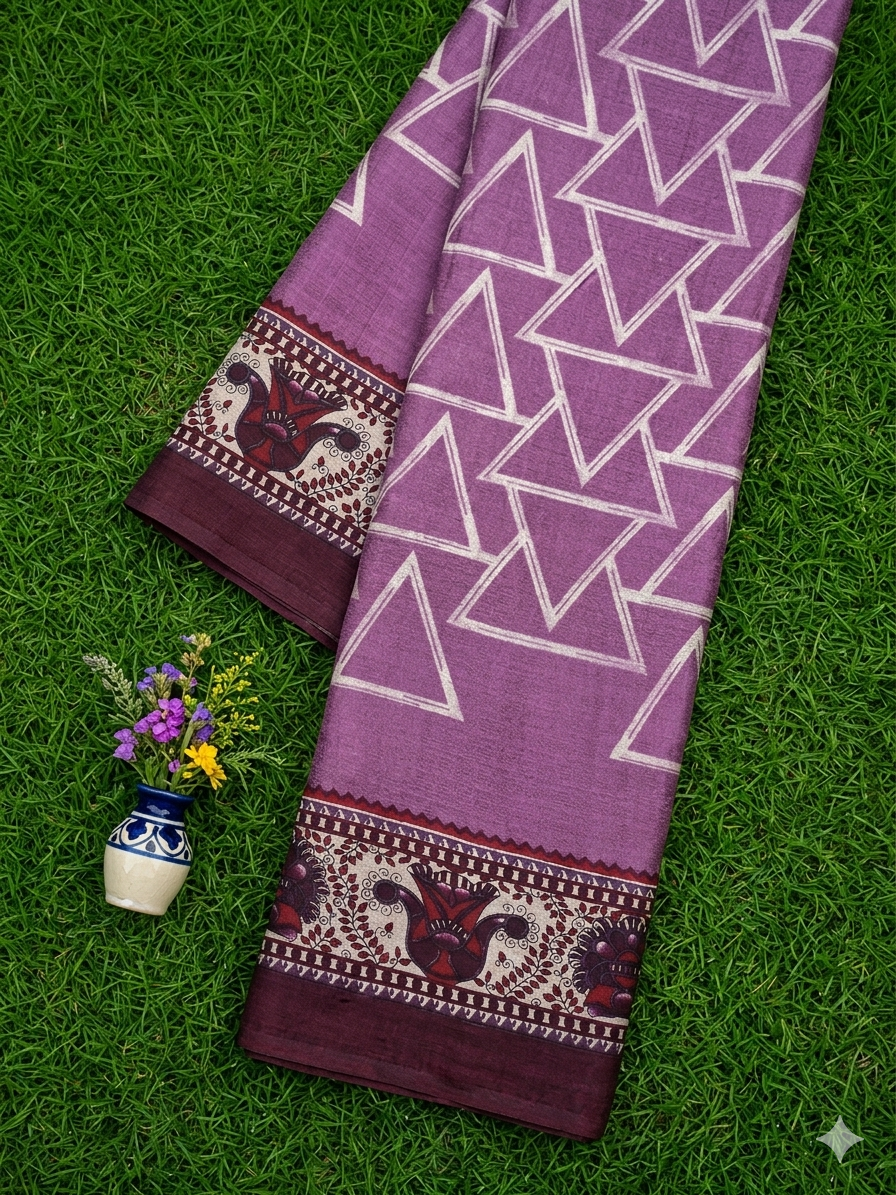 Printed Art silk saree with attached blouse