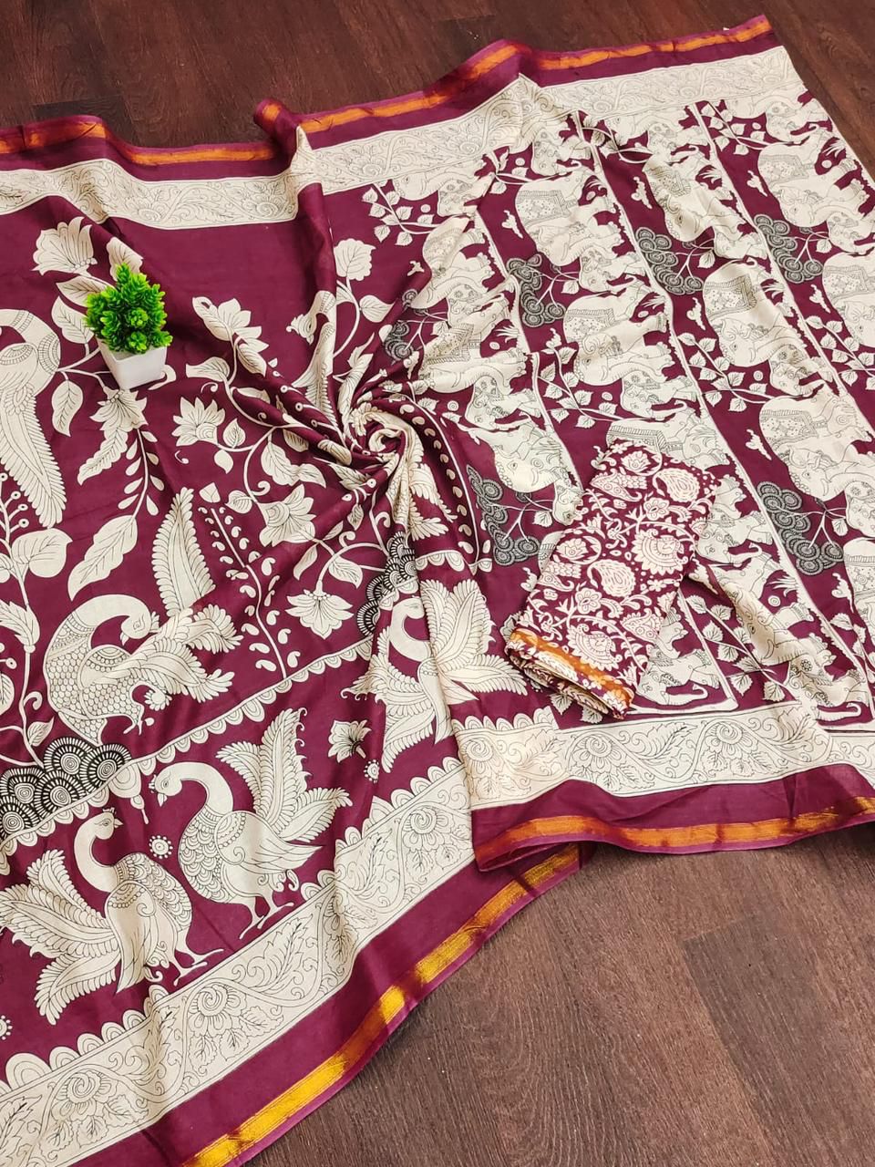 Mangalagiri Silk Pichwai Print Saree - Pink