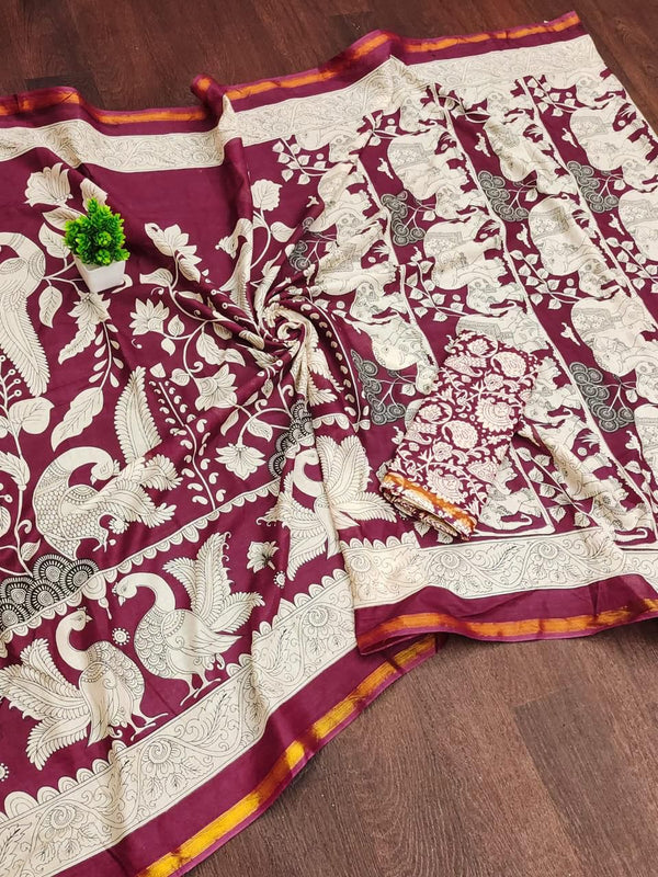 Mangalagiri Silk Pichwai Print Saree - Pink