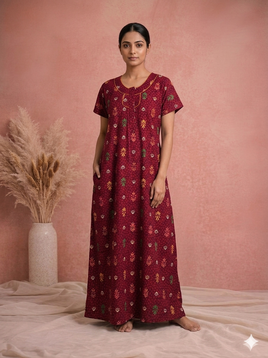Meenu's Lotus Cotton nighty Red XXL