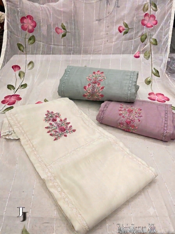 Beautiful Ash blue french knot embroidery unstitched salwar material