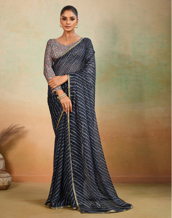 Black Leriya Chiffon Stripped saree with designer blouse