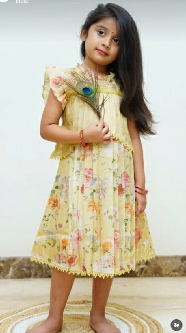 Golden Floral Cape Dress