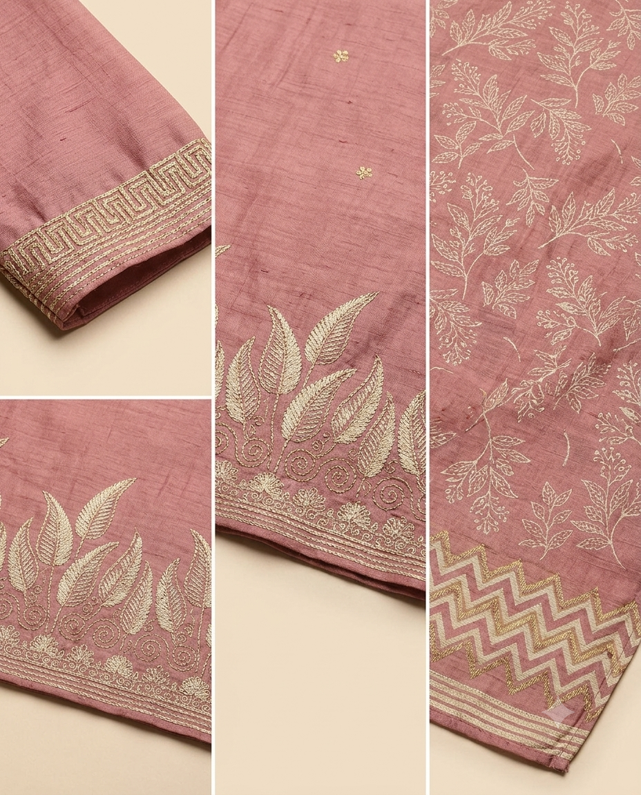 Dusty Rose Raw Silk Embroidered Salwar Set