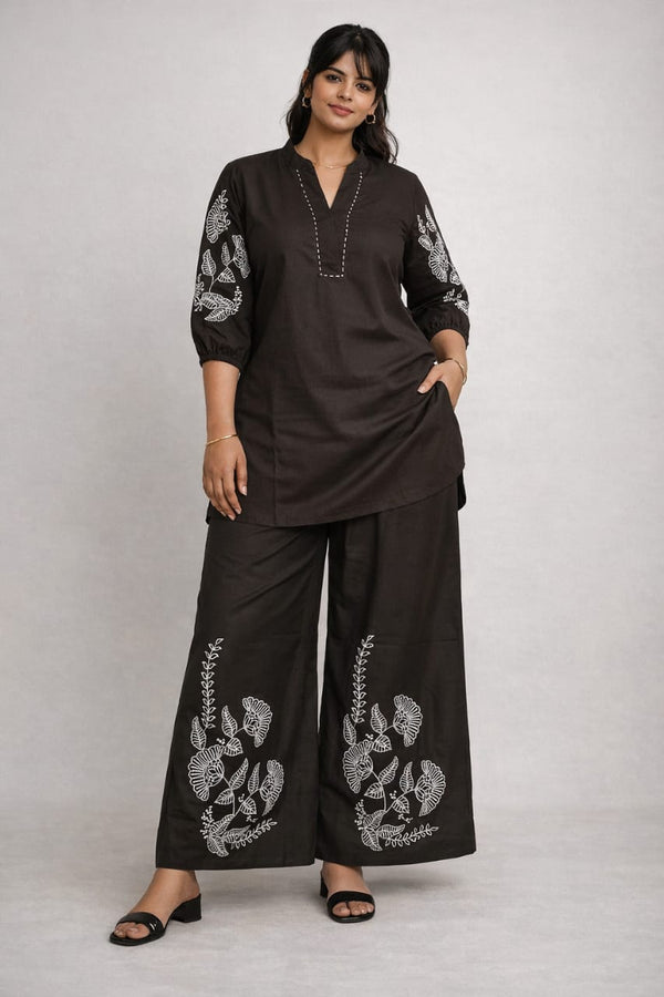 Pure cotton embroidered coord set - Khaki green L