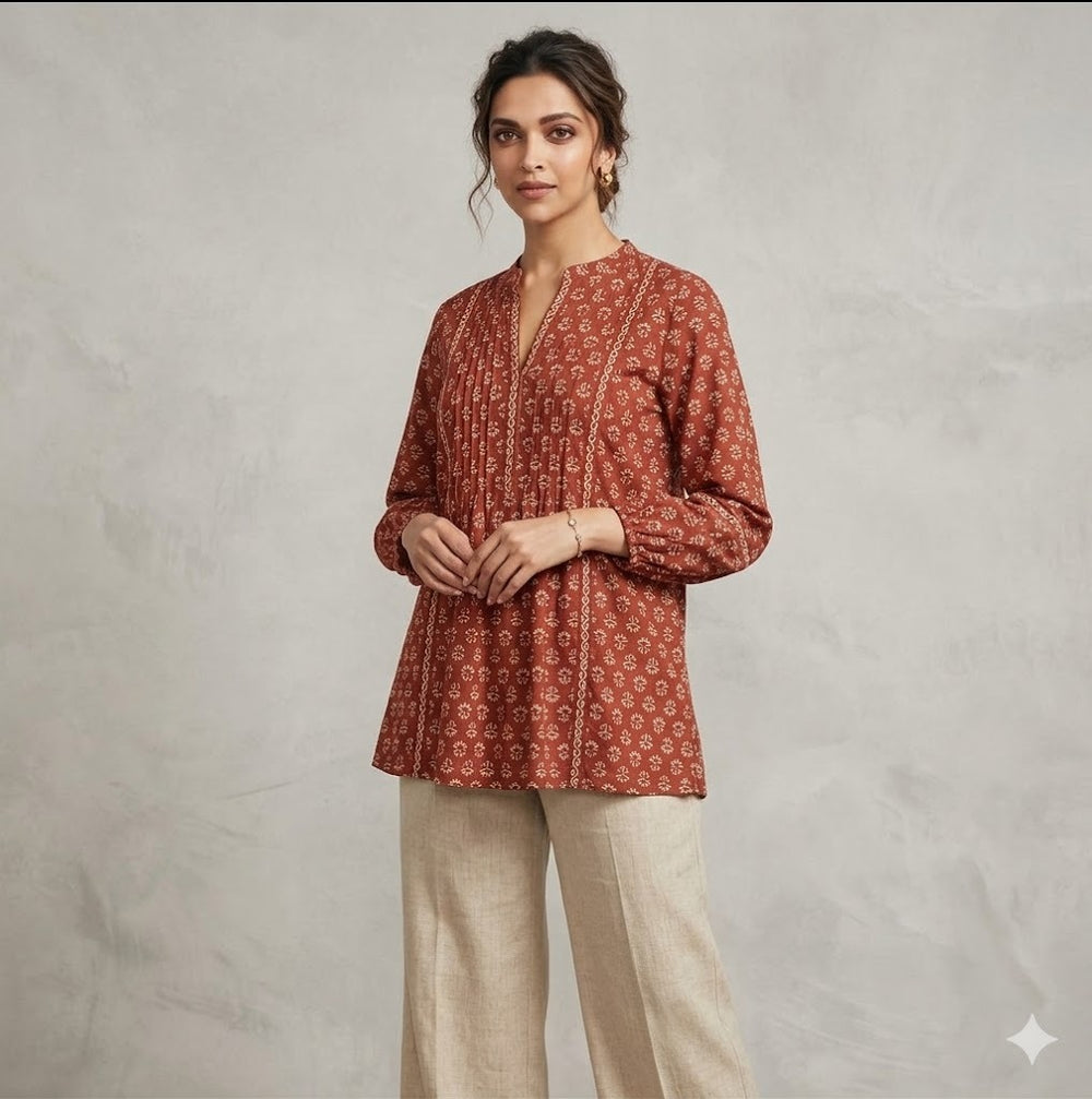 Jaipur cotton Printed Tunics Rust - S